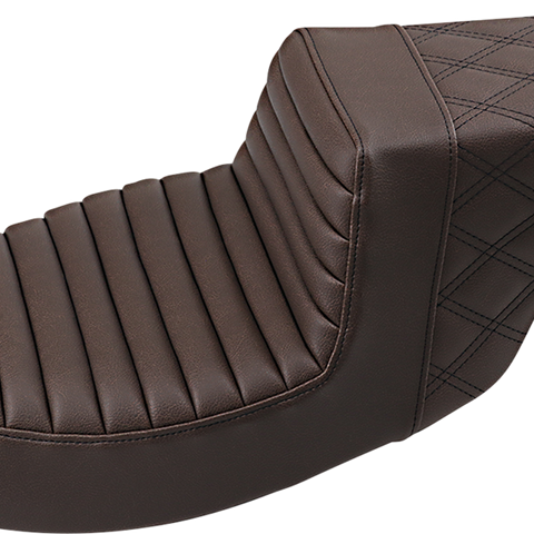 SADDLEMEN Step Up Seat - Tuck and Roll/Lattice Stitched - Brown -  FLH Step Up Seat — Tuck and Roll/Lattice Stitched - Team Dream Rides