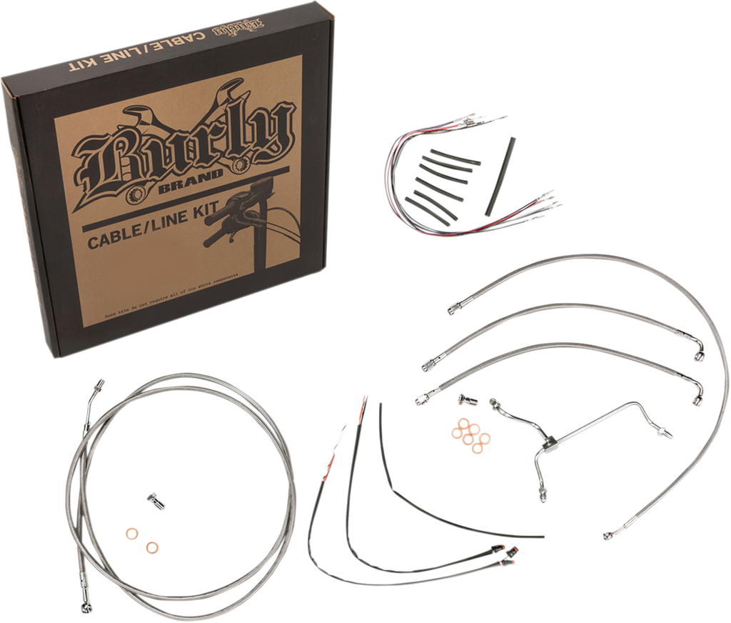 BURLY BRAND Complete Stainless Braided Handlebar Cable/Brake Line Kit For 14" Ape Hanger Handlebars Complete Stainless Braided Handlebar Cable/Brake Line Kit - Team Dream Rides