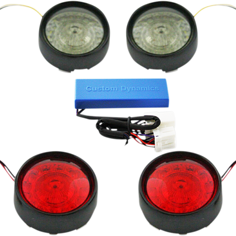 CUSTOM DYNAMICS Full Bullet Turn Signal Conversion Kit  - Black Complete Front & Rear Turn Signal Conversion Kit with Bullet Bezel Lenses - Team Dream Rides