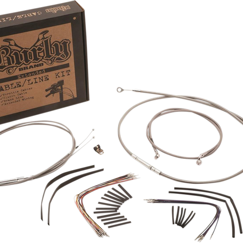 BURLY BRAND Complete Stainless Braided Handlebar Cable/Brake Line Kit For 16