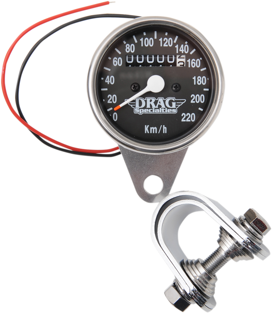 DRAG SPECIALTIES 2.4" KPH Mini LED Mechanical Speedometer/Indicators - Chrome Housing - Black Face - 2:1 2.4" Mini Mechanical Speedometer - Team Dream Rides