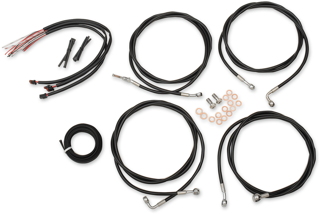 LA CHOPPERS Black 12" - 14" Cable Kit for '17 - '19 FL Complete Stainless Braided Handlebar Cable/Brake Line Kit - Team Dream Rides