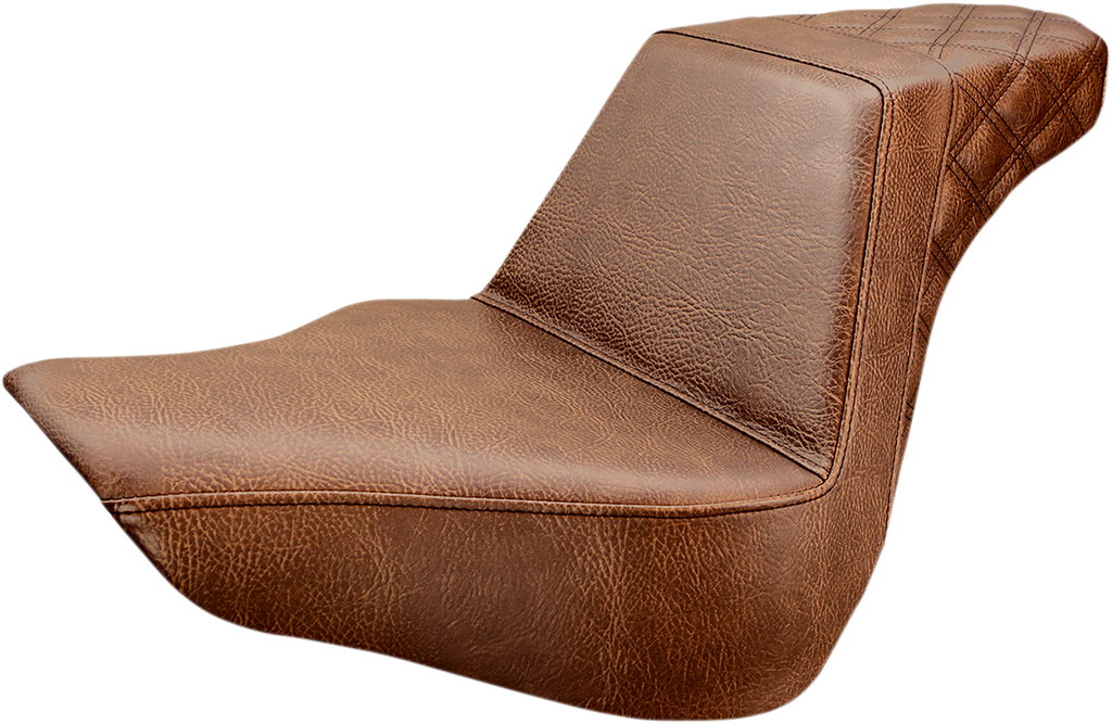 SADDLEMEN Step Up Seat - Passenger Lattice Stitched - Brown Step Up Seat — Rear Lattice Stitch - Team Dream Rides