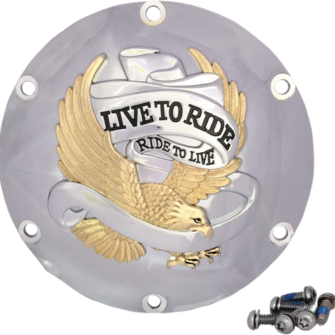 DRAG SPECIALTIES 6-Hole - Gold - Live to Ride Derby Cover Live To Ride Derby Cover - Team Dream Rides