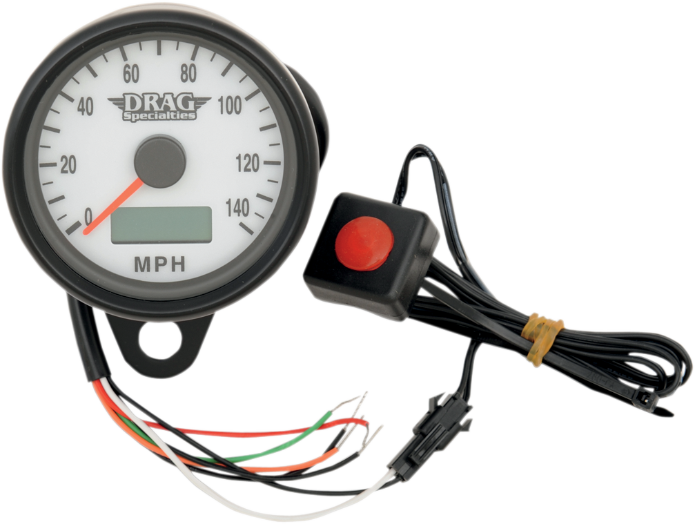 DRAG SPECIALTIES 2.4" MPH Programmable Mini Electronic Speedometer with Odometer/Tripmeter - Matte Black - White Face Programmable Mini Electronic Speedometer with Odometer/Tripmeter - Team Dream Rides