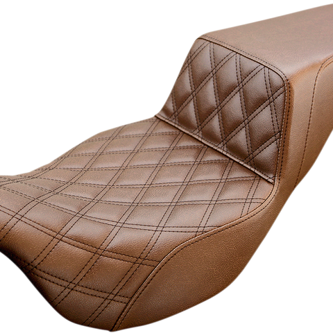 SADDLEMEN Step Up Seat - Lattice Stitched - Brown - FLH Step Up Seat — Front Lattice Stitch - Team Dream Rides