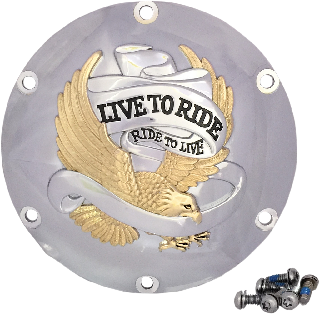 DRAG SPECIALTIES 6-Hole - Gold - Live to Ride Derby Cover Live To Ride Derby Cover - Team Dream Rides