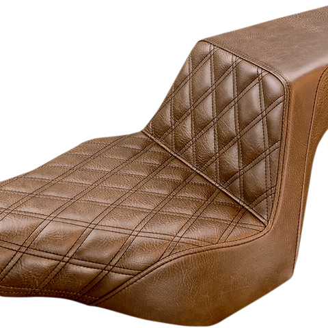 SADDLEMEN Step Up Seat - Driver Lattice Stitched - Brown - FXSB Step Up Seat — Front Lattice Stitch - Team Dream Rides