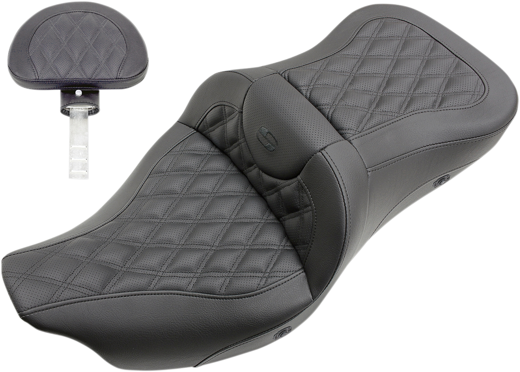 SADDLEMEN Heated Lattice Stitched Road Sofa Seat - With Backrest LS Heated Roadsofa™ Seat - Team Dream Rides