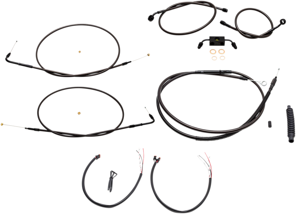 LA CHOPPERS Midnight 18" - 20" Cable Kit for FXDF w/ ABS Complete Stainless Braided Handlebar Cable/Brake Line Kit - Team Dream Rides
