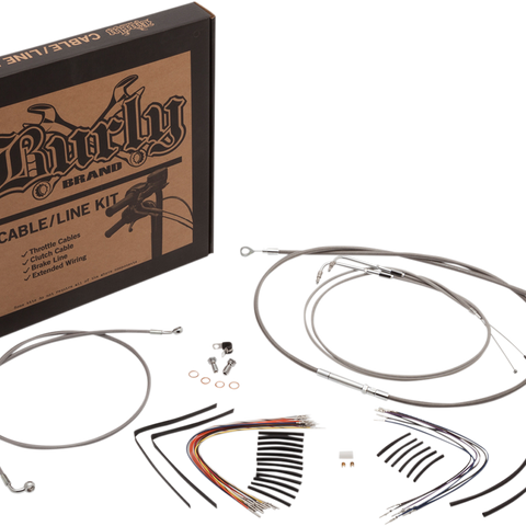 BURLY BRAND Complete Stainless Braided Handlebar Cable/Brake Line Kit For 14