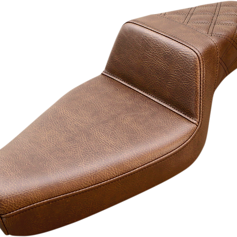 SADDLEMEN Step Up Seat - Rear Lattice Stitched - Brown - XL  with 4.5 Gallon Tanks Step Up Seat — Rear Lattice Stitch - Team Dream Rides