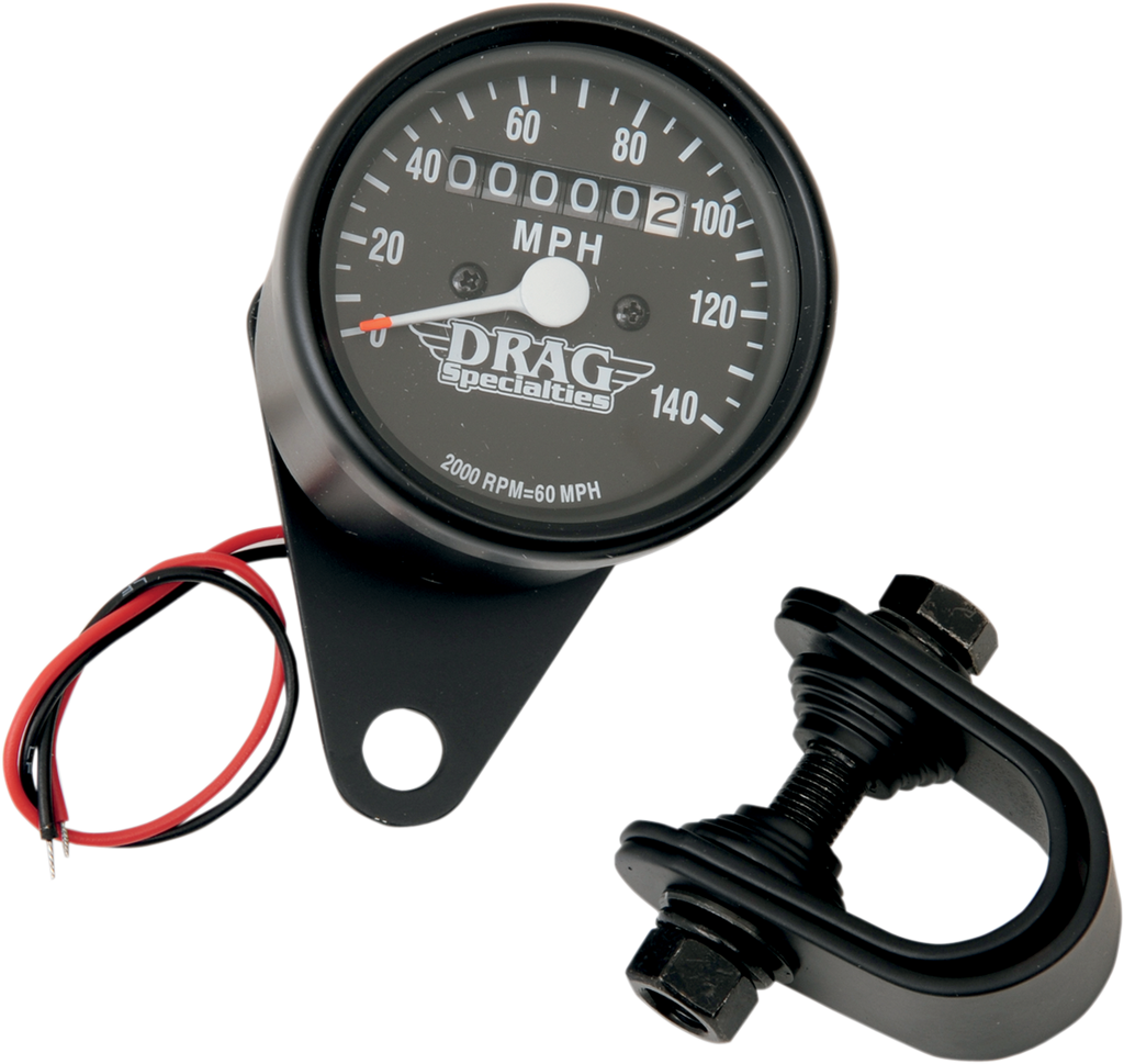 DRAG SPECIALTIES 2.4" MPH Mini LED Mechanical Speedometer/Indicators - Black Housing - Black Face - 2:1 2.4" Mini Mechanical Speedometer - Team Dream Rides