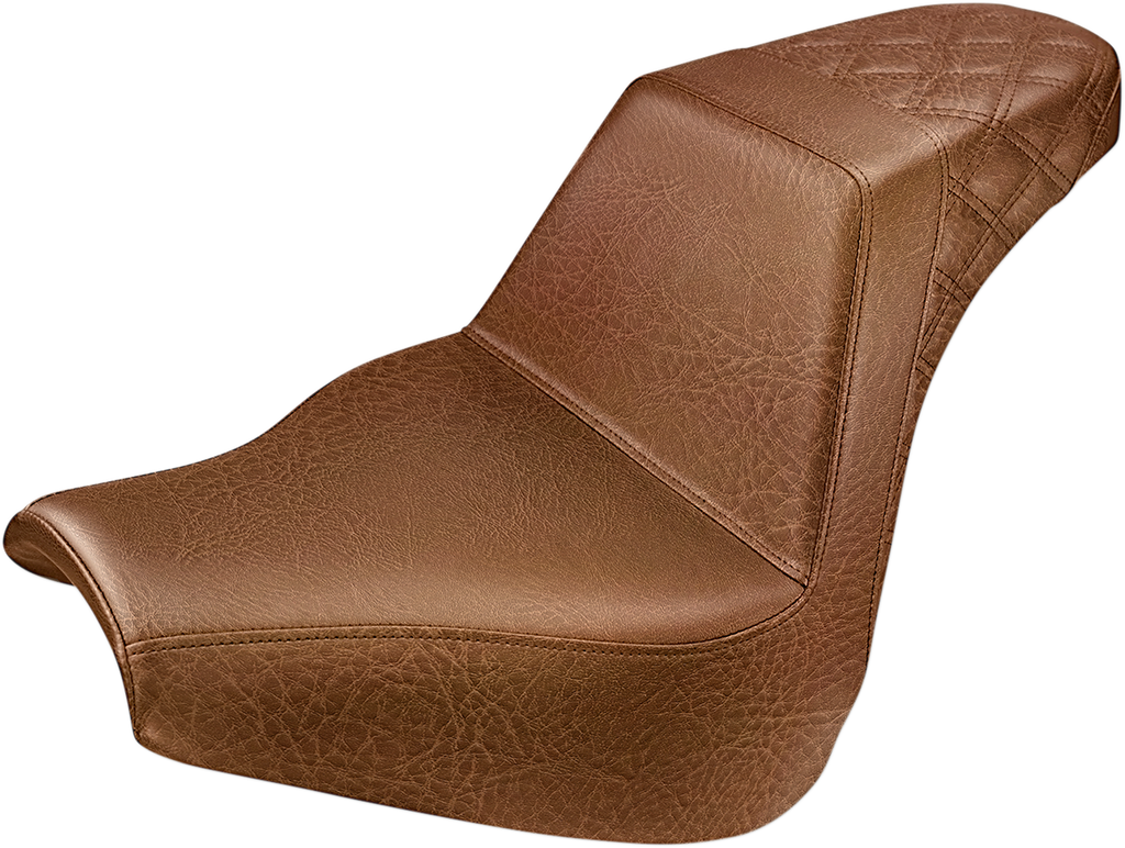 SADDLEMEN Step Up Seat - Passenger Lattice Stitched - Brown Step Up Seat — Rear Lattice Stitch - Team Dream Rides