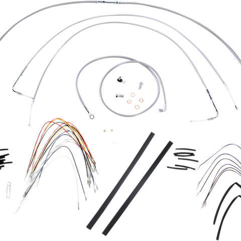 BURLY BRAND Complete Stainless Braided Handlebar Cable/Brake Line Kit For 14