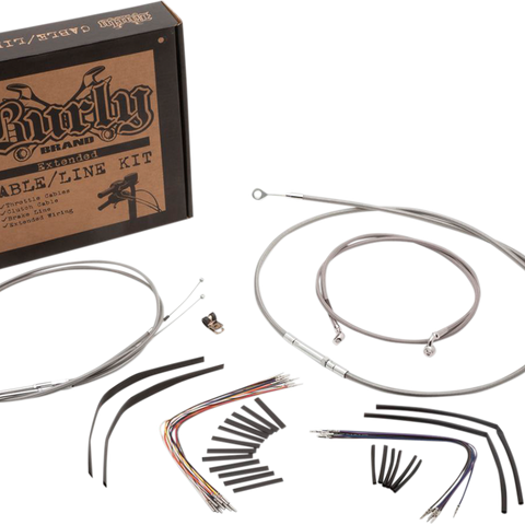BURLY BRAND Complete Stainless Braided Handlebar Cable/Brake Line Kit For 14