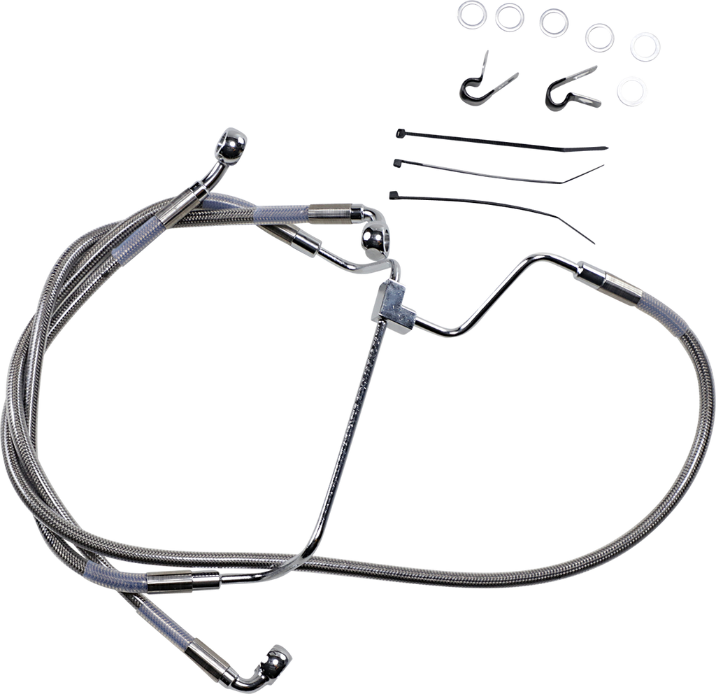 DRAG SPECIALTIES Brake Line - +2" - Stainless Steel Extended Length Stainless Steel Brake Line Kit - Team Dream Rides