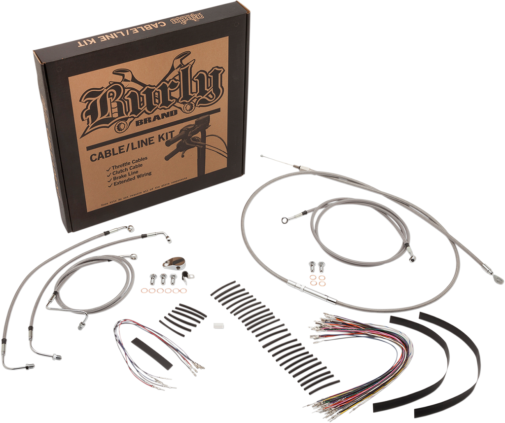 BURLY BRAND Complete Stainless Braided Handlebar Cable/Brake Line Kit For 13" Ape Hanger Handlebars And ABS Complete Stainless Braided Handlebar Cable/Brake Line Kit - Team Dream Rides