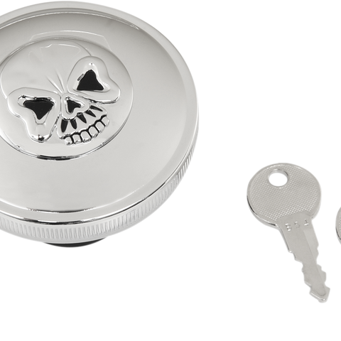 DRAG SPECIALTIES Skull Locking Gas Cap - Chrome - Vented Screw-In Locking Skull Gas Cap - Team Dream Rides