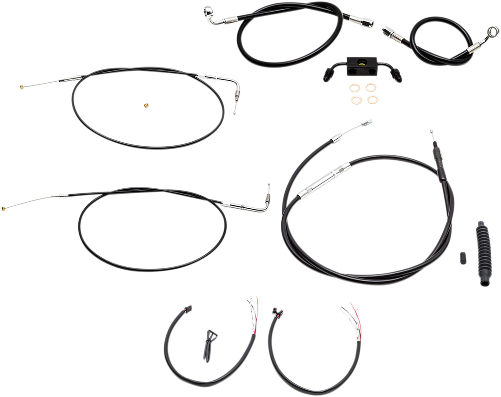 LA CHOPPERS Complete Black Vinyl Braided Handlebar Cable/Brake Line Kit for 12" - 14" Ape Hanger Handlebars Complete Black Vinyl Braided Handlebar Cable/Brake Line Kit - Team Dream Rides