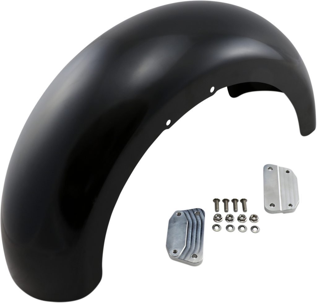 KLOCK WERKS Wrapper Fender Kit - w/ Satin Blocks - Steel - 18" Hugger Front Fender with Mounting Blocks for Softail/Dyna - Team Dream Rides