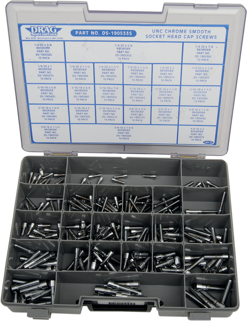 DRAG SPECIALTIES Unified National Coarse Smooth Socket Head Assortment Coarse Thread Socket-Head Bolt Assortment - Team Dream Rides