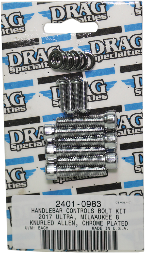 DRAG SPECIALTIES Bolt Kit M8 Handlebar Control Knurled All Chrome M-Eight Bolt Kit - Team Dream Rides