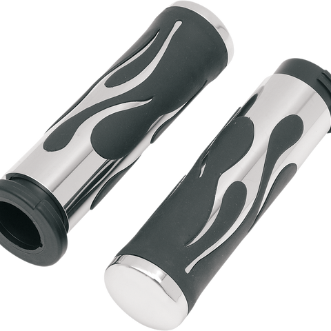 DRAG SPECIALTIES Chrome Flamed Grips Flamed Grips - Team Dream Rides