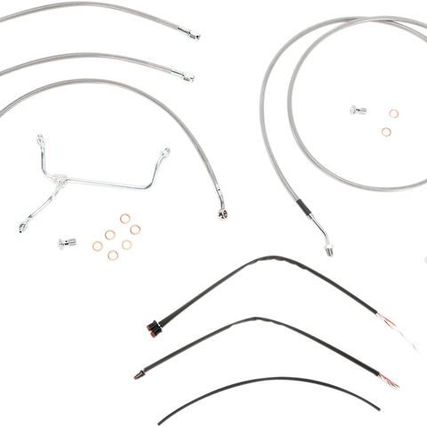 BURLY BRAND Complete Stainless Braided Handlebar Cable/Brake Line Kit For 13