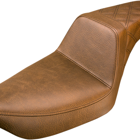 SADDLEMEN Step Up Seat - Rear Lattice Stitched - Brown - Dyna Rear Step Up LS Seat - Team Dream Rides