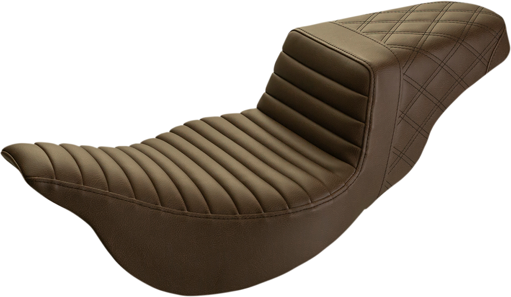 SADDLEMEN Step Up Seat - Tuck and Roll/Lattice Stitched - Brown -  FLH Step Up Seat — Tuck and Roll/Lattice Stitched - Team Dream Rides