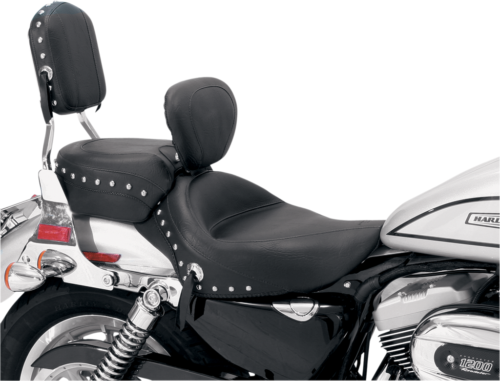 MUSTANG Wide Studded Solo Seat - Driver's Backrest - XL '04+ Wide-Style Solo Seat with Removable Backrest - Team Dream Rides