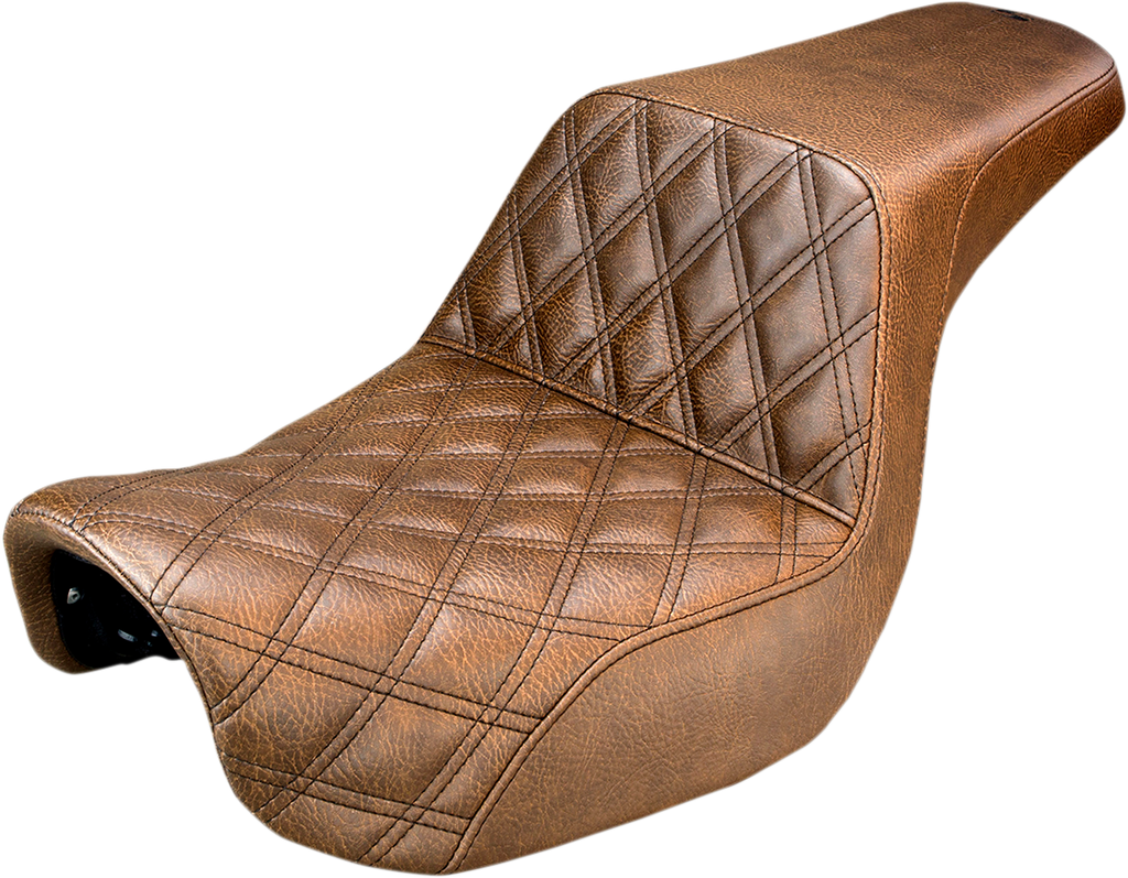 SADDLEMEN Step Up Seat - Lattice Stitched - Brown - FXD Step Up Seat — Front Lattice Stitch - Team Dream Rides