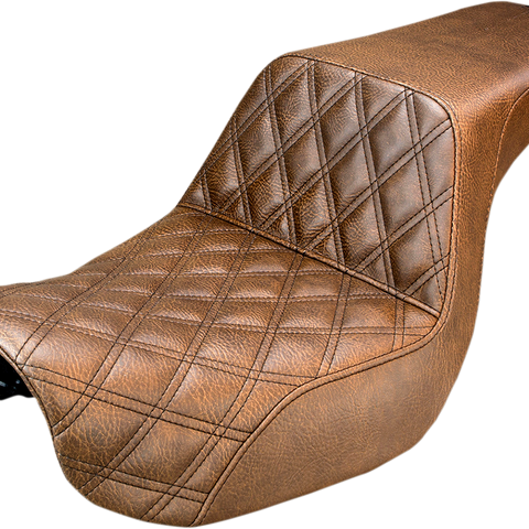 SADDLEMEN Step Up Seat - Lattice Stitched - Brown - FXD Step Up Seat — Front Lattice Stitch - Team Dream Rides