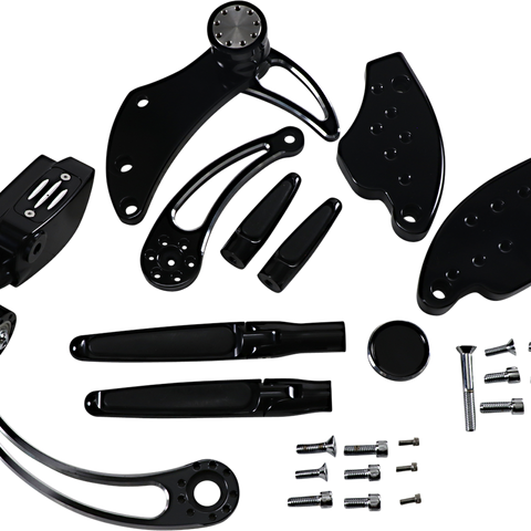 HAWG HALTERS Forward Control - 18+ Softail - Black Anodized - Standard - Folding Rubber Inlay Pegs - Slotted Levr Forward Control - Team Dream Rides