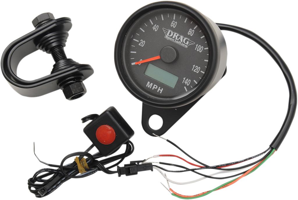DRAG SPECIALTIES 2.4" MPH Programmable Mini Electronic Speedometer with Odometer/Tripmeter - Matte Black - Black Face Programmable Mini Electronic Speedometer with Odometer/Tripmeter - Team Dream Rides