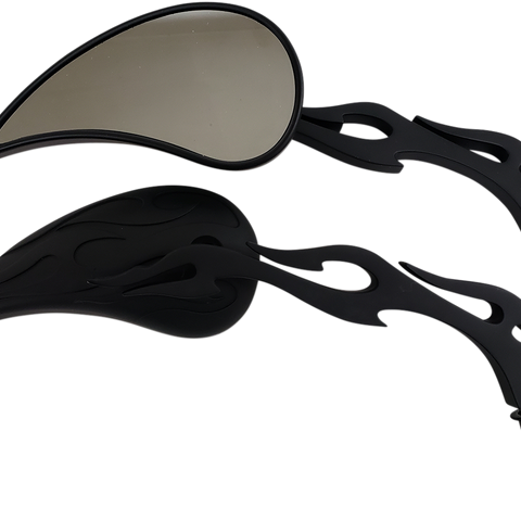 RIVCO PRODUCTS Flame Billet Mirror - Black Flame Billet Mirrors - Team Dream Rides