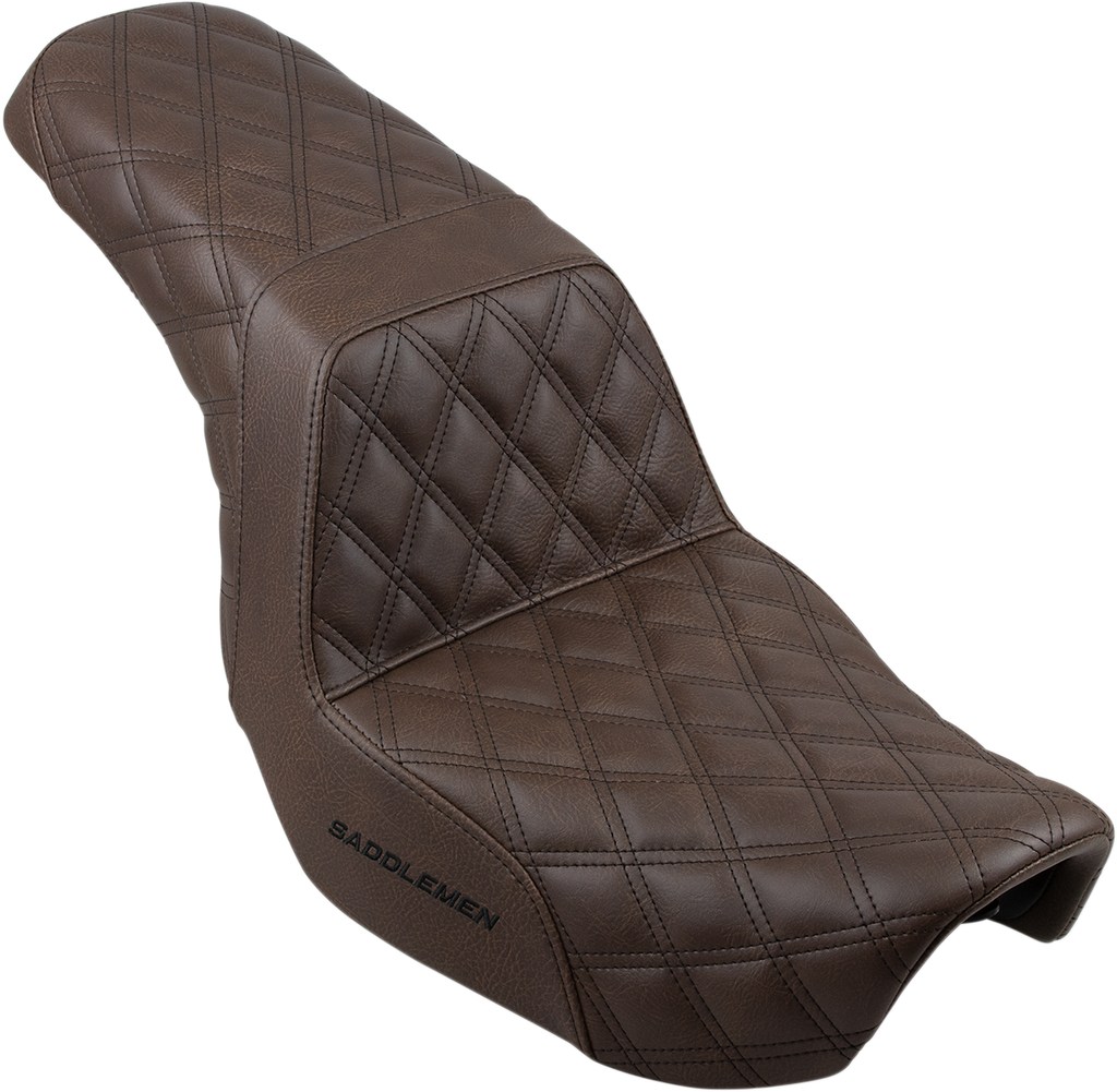 SADDLEMEN Step Up Seat - Lattice Stitched - Brown - Dyna Step Up Seat — Lattice Stitched - Team Dream Rides