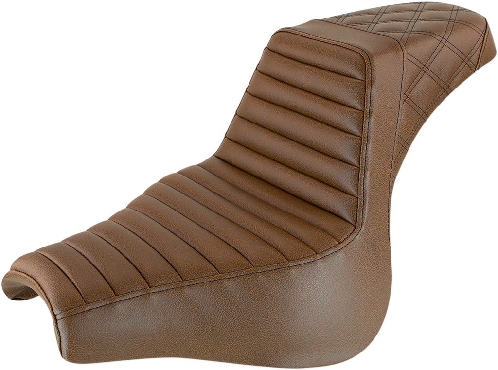 SADDLEMEN Step Up Seat - Tuck and Roll/Lattice Stitched - Brown Step Up Seat — Rear Lattice Stitch/Tuck and Roll - Team Dream Rides