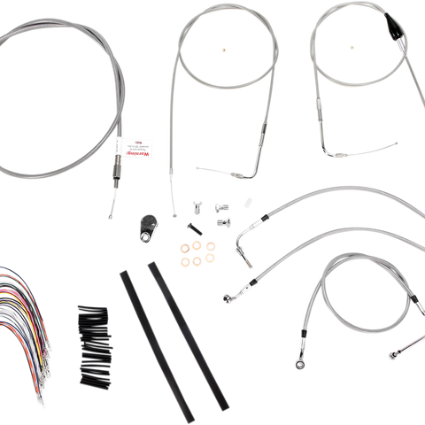 BURLY BRAND Complete Stainless Braided Handlebar Cable/Brake Line Kit For 14