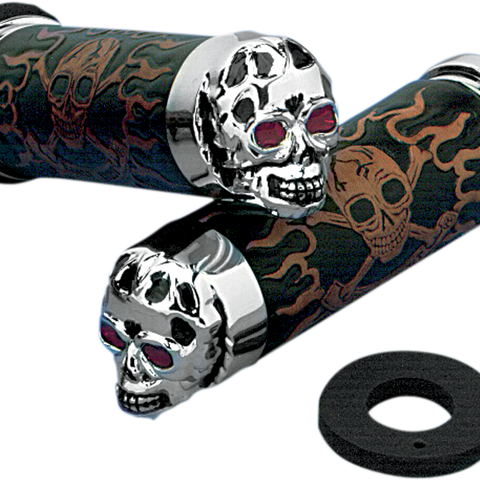 DRAG SPECIALTIES Chrome Skull Grips w/ Red Eyes Skull Grips - Team Dream Rides