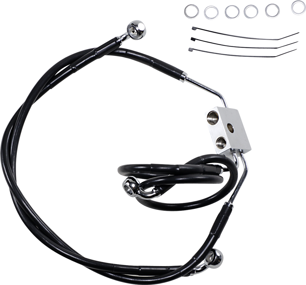 DRAG SPECIALTIES Brake Line - Front - Black - +4" - FXDF '12-'17 Extended Length Black Vinyl Brake Line Kit - Team Dream Rides