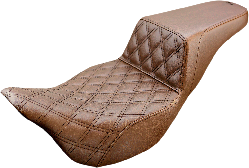 SADDLEMEN Step Up Seat - Lattice Stitched - Brown - FLH Step Up Seat — Front Lattice Stitch - Team Dream Rides