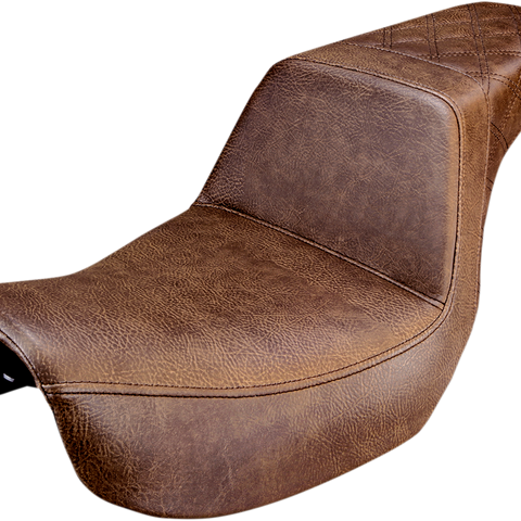 SADDLEMEN Step Up Seat - Rear Lattice Stitched - Brown - Dyna Rear Step Up LS Seat - Team Dream Rides