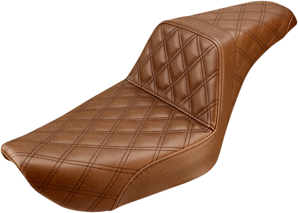 SADDLEMEN Step Up Seat - Lattice Stitched - Brown - Dyna Step Up Seat — Lattice Stitched - Team Dream Rides