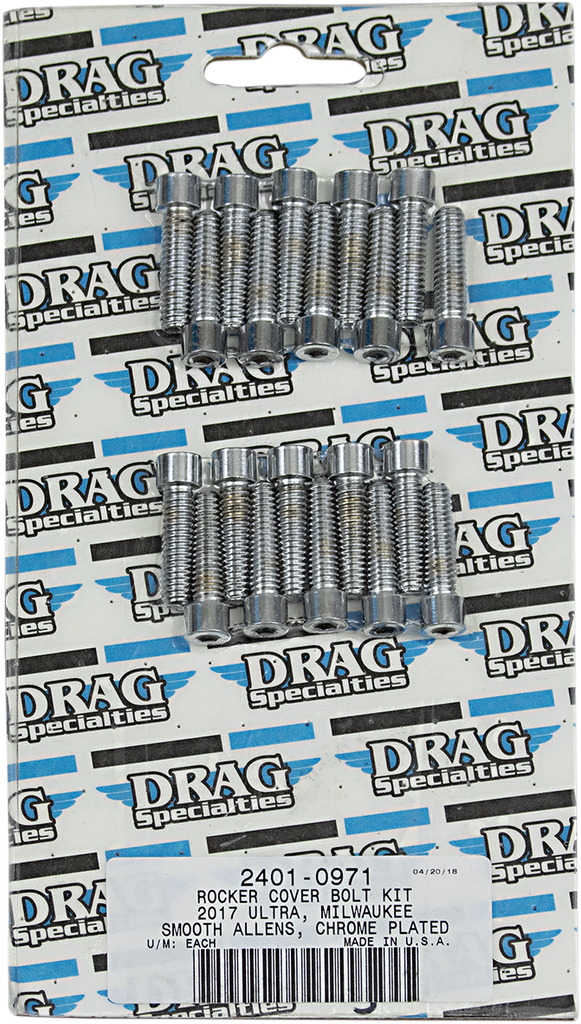 DRAG SPECIALTIES Bolt Kit M8 Rocker Cover Smooth All Chrome M-Eight Bolt Kit - Team Dream Rides