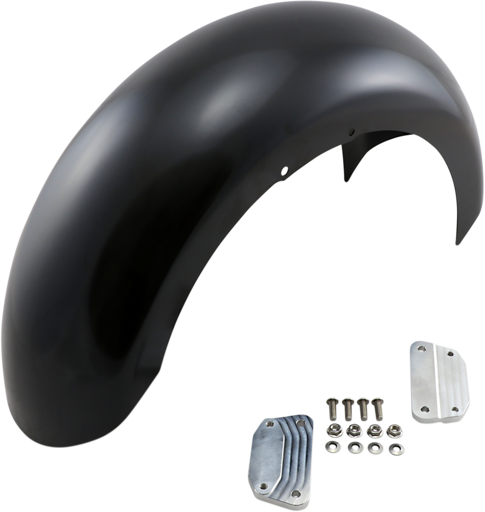 KLOCK WERKS Slicer Fender Kit - w/ Satin Blocks - Steel - 18" Hugger Front Fender with Mounting Blocks for Softail/Dyna - Team Dream Rides