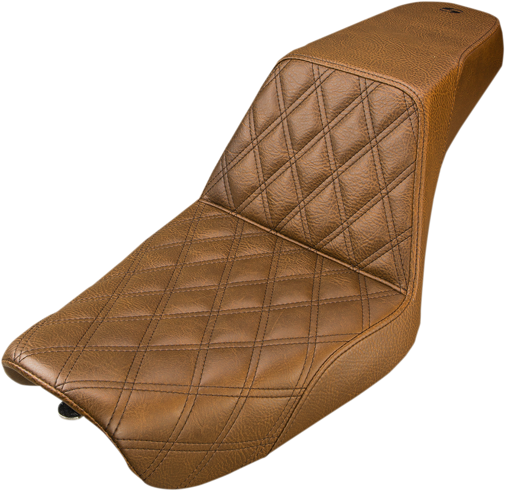 SADDLEMEN Step Up Seat - Lattice Stitched - Brown - Dyna Step Up Seat — Lattice Stitched - Team Dream Rides