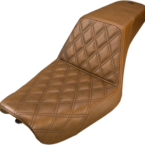 SADDLEMEN Step Up Seat - Lattice Stitched - Brown - Dyna Step Up Seat — Lattice Stitched - Team Dream Rides