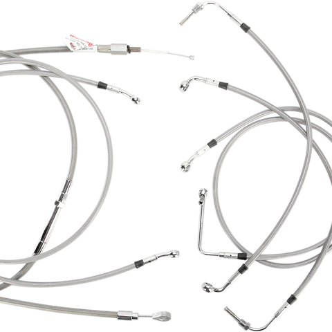 BURLY BRAND Complete Stainless Braided Handlebar Cable/Brake Line Kit For 15